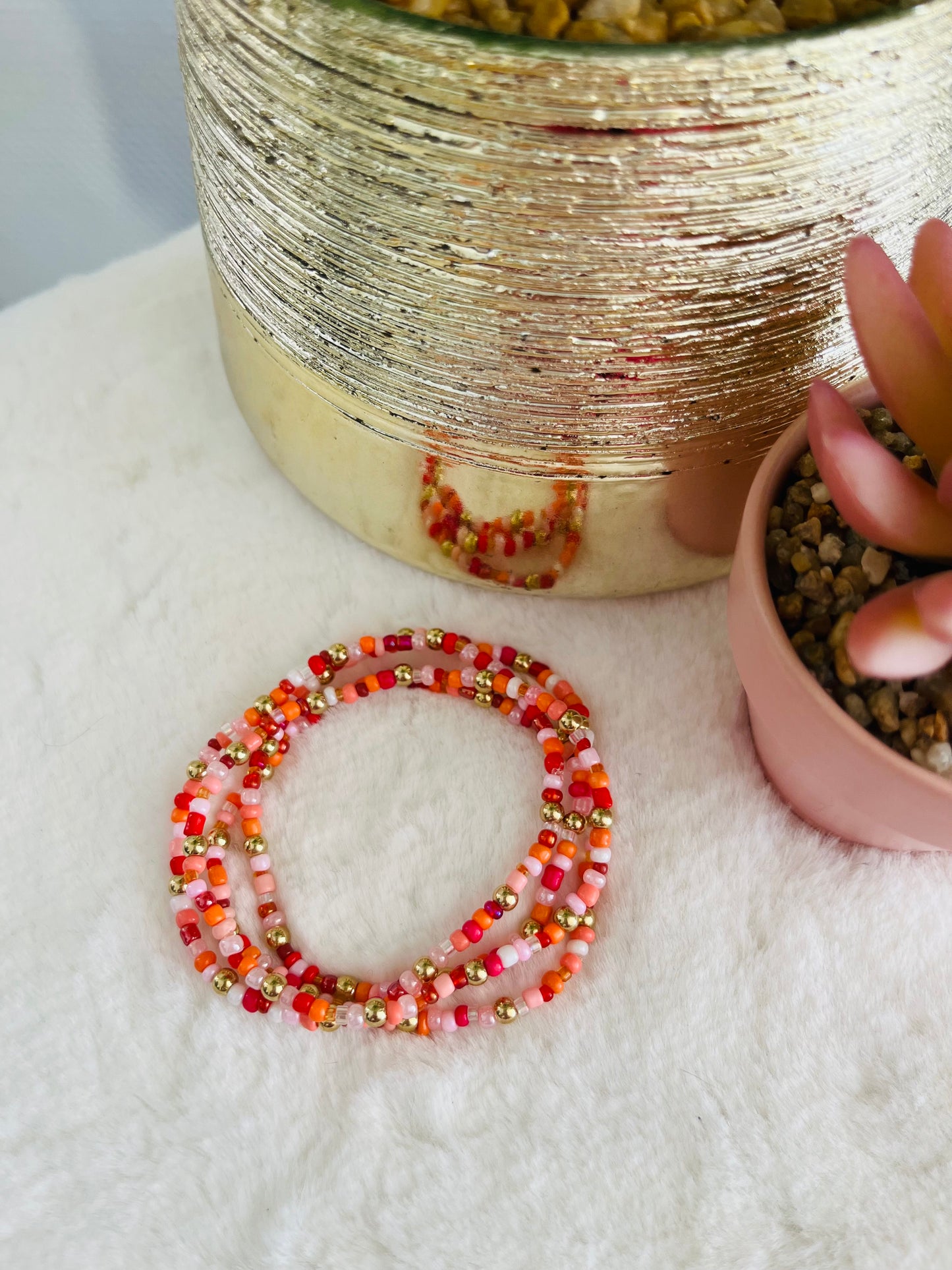 Bracelet ROCAILLE rose / orangé
