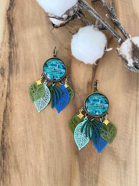 Boucles pendantes BLEU/VERTE